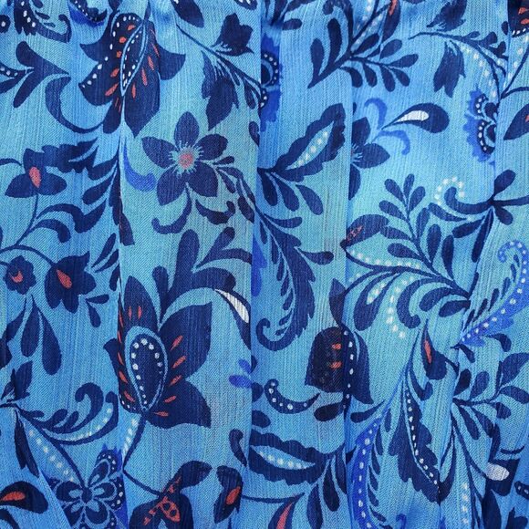 Old Navy Waist Defined Printed Dolman Sleeve Top Size M Blue Floral Ruched - Picture 3 of 10